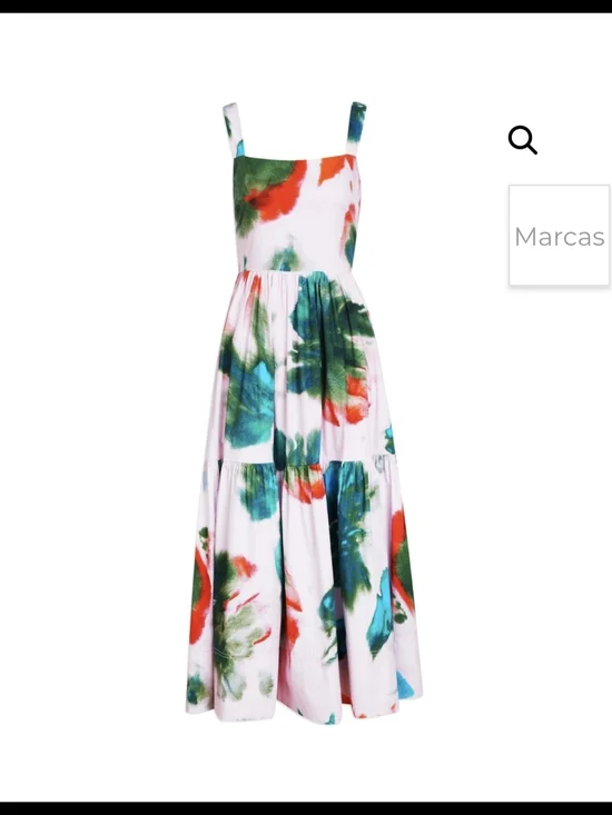 Tanya Taylor Pink Maxi Dress with Green & Orange Watercolor Print - Picture 6 of 8
